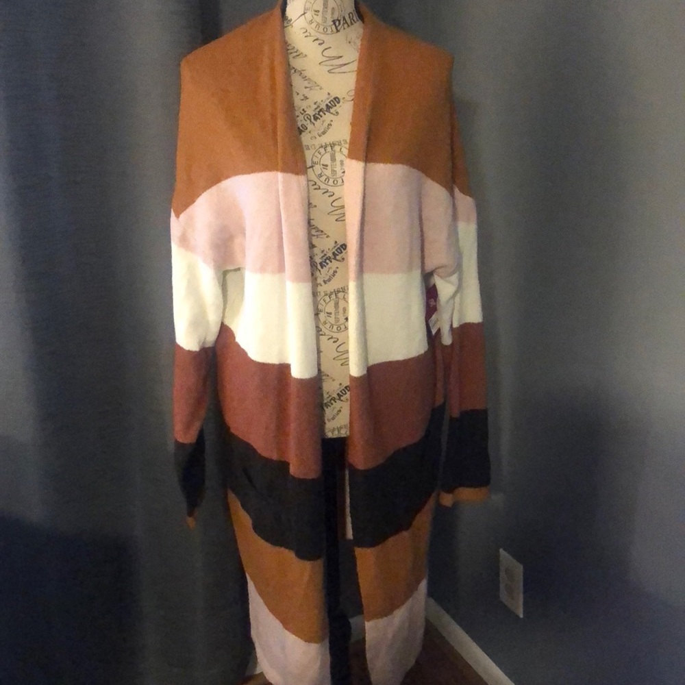Extra long color block cardigan sweater XXL
